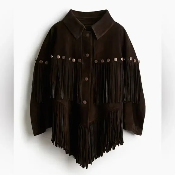 Lorena Saravia H&M Fringed Suede Cape Jacket ONE SIZE - Picture 6 of 15